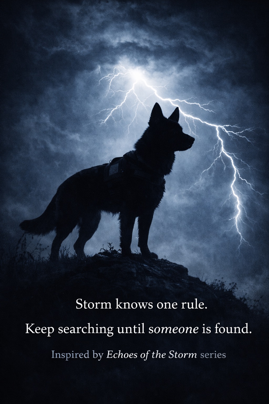 K9 rescue promotional image with inspirational storm quote